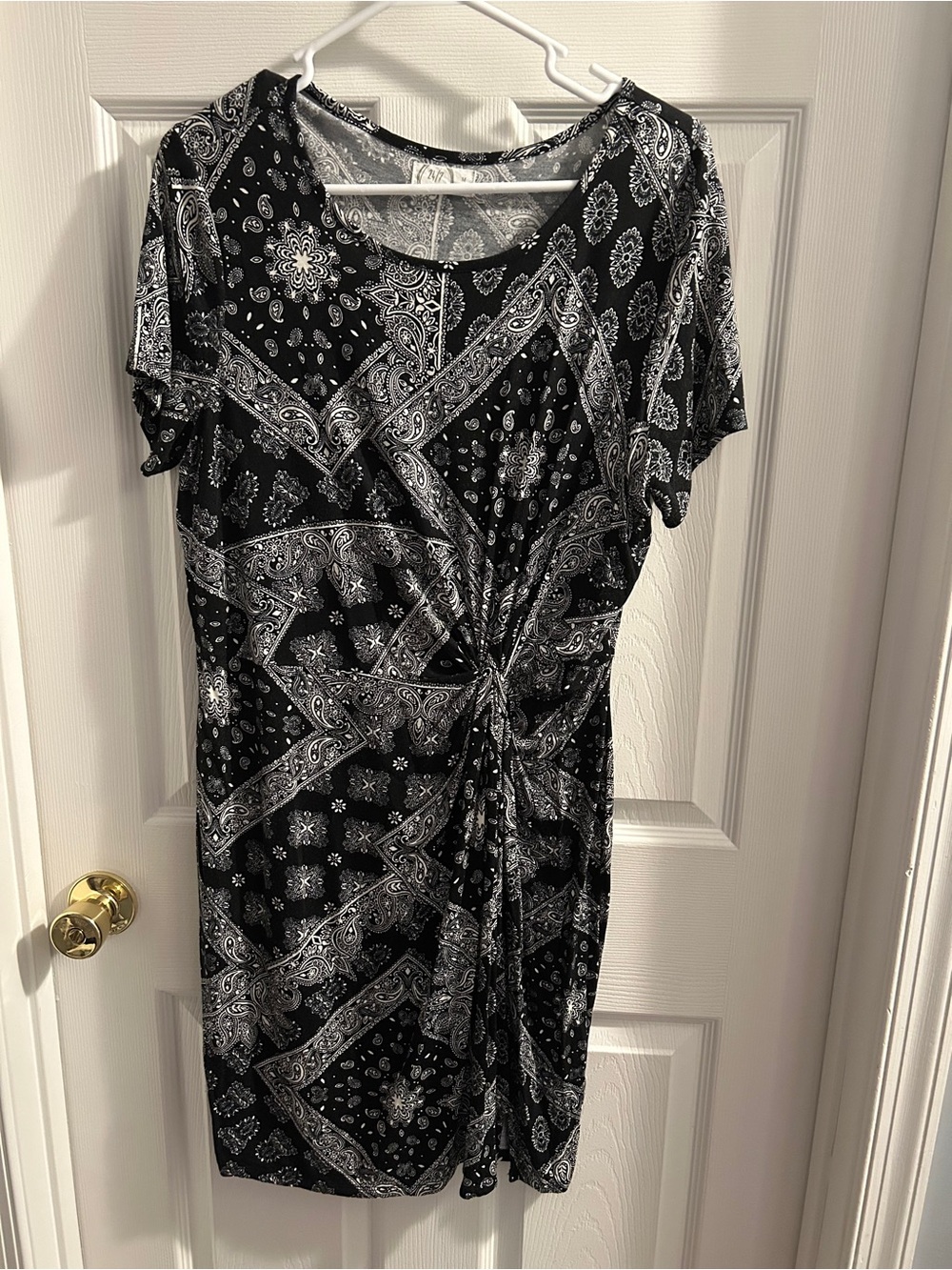 Maurices Black & White Paisley Twist-Front Mini Dress